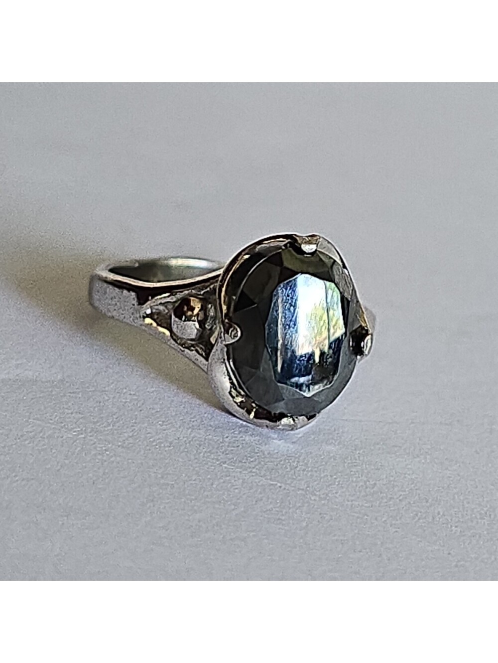Vintage Oval Hematite Sterling Silver Ring Sz 6